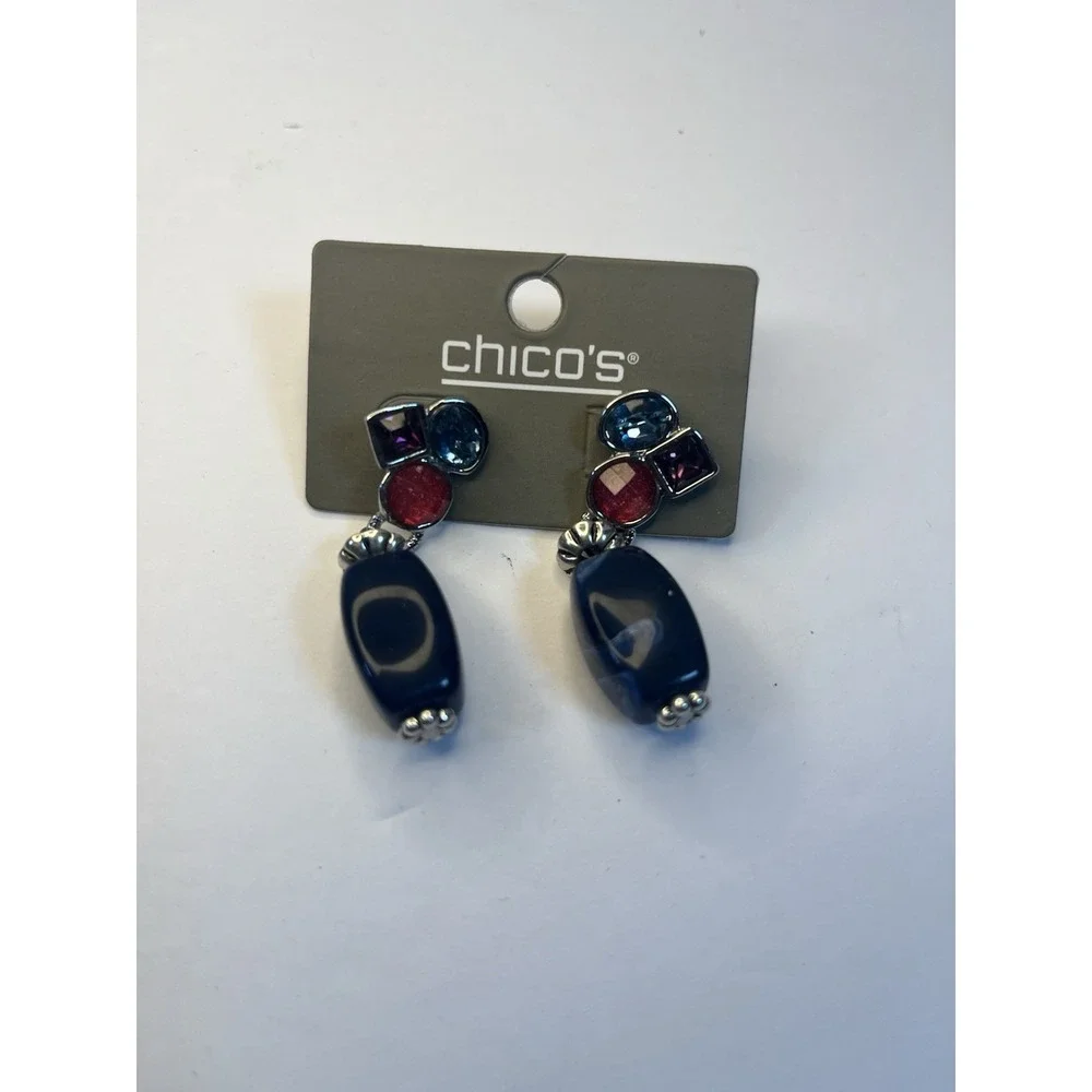 Chicos‎ Shimmering Rhinestones Dangle Earrings Blue New
